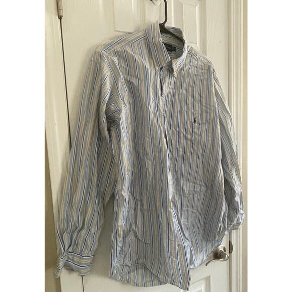 Men's Ralph Lauren Blue/YellowStripe LS Button Down Shirt - Size 16.5 Large, A69 - Picture 3 of 8